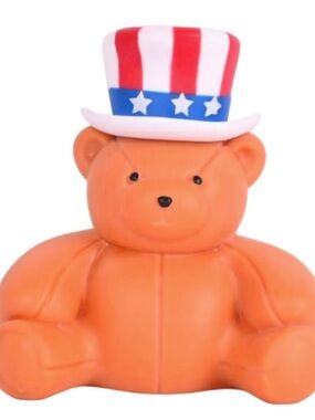 NWT Squishy Patriotic Bear Toy with Stars & Stripes Hat